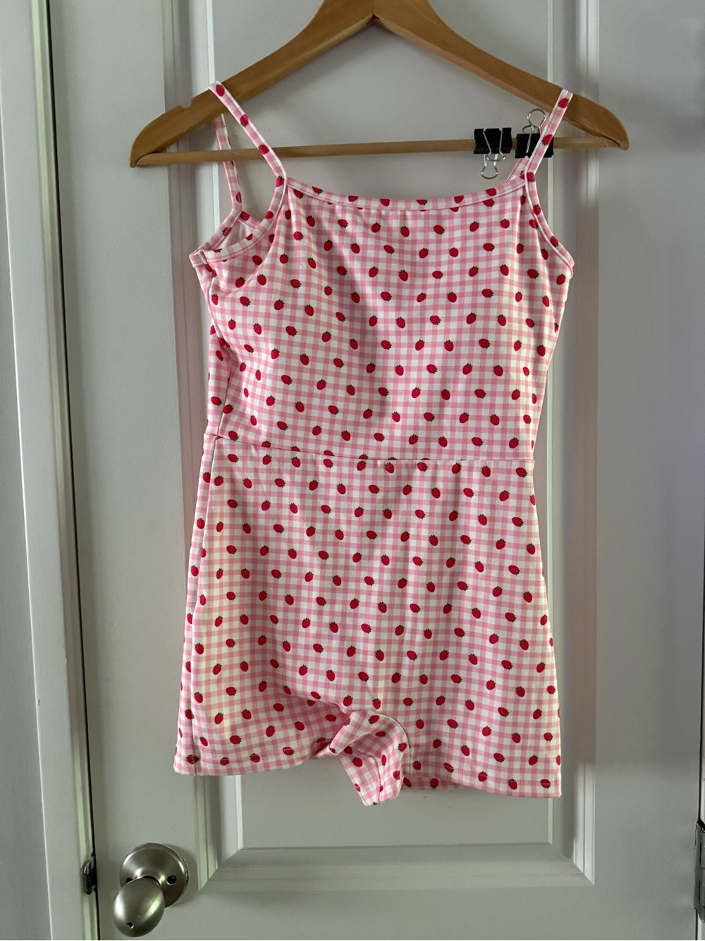 Pink Gingham Strawberry Sleeveless Romper Jumpsuit Activewear Swim NWT